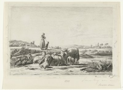 Paysage avec bergère et chien près d