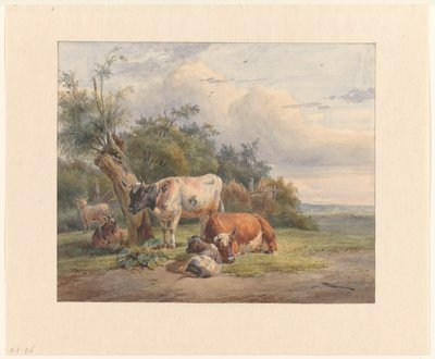 Paysage avec bétail près d