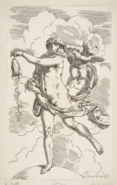 Fortune debout sur un globe vidant une bourse de pièces, vers 1635-1636 - Simone Cantarini