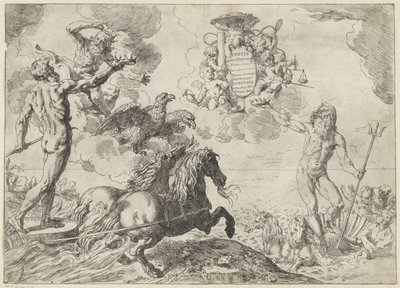 Jupiter, Neptune et Pluton offrent leurs couronnes aux armes du cardinal Scipione Borghese - Simone Cantarini