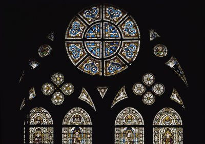 Détail de la rosace centrale, avec dans les fenêtres ovales des symboles des évangélistes - Simone Martini