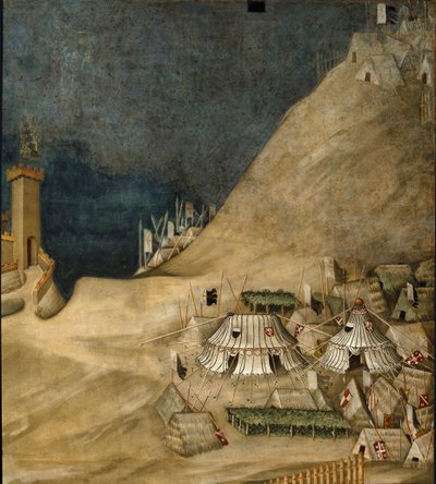 Détail du camp militaire derrière Guido Riccio da Fogliano, lors de la prise du château de Montemassi en 1328 - Simone Martini
