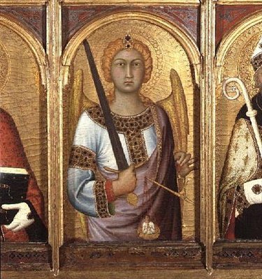 Saint Michel, détail du retable des SS Geminianus, Michel et Augustin, c.1319 (détail) - Simone Martini