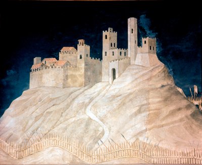Vue du château de Montemassi en Maremme en 1328. Fresque de Simone Martini (vers 1284-1344) - Simone Martini