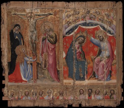 Petit retable montrant la Crucifixion, le Couronnement de la Vierge Marie, et le Christ et les Apôtres - Simone dei Crocifissi
