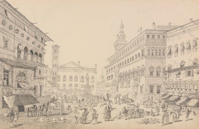 Album de 30 vues au Tyrol et en Italie : Place à Bologne, Cathédrale et Palais du légat du Pape 12 novembre 1840 - Sir Charles D