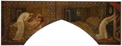 Cupidon et Psyché - Murales de Palace Green - Psyché tenant la lampe regarde le visage de... - Sir Edward Coley Burne Jones