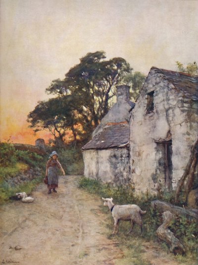 Une ruelle de village, sud du Pays de Galles, fin XIXe-début XXe siècle - Sir Ernest Albert Waterlow