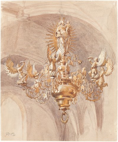 Un chandelier avec la Vierge Marie tenant l