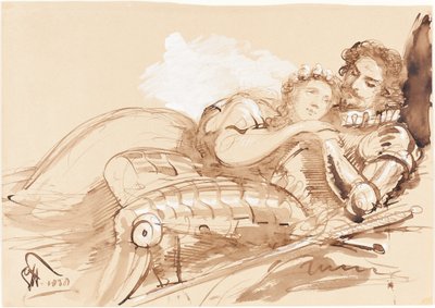 Une jeune fille embrassée par un chevalier en armure - Sir George Hayter