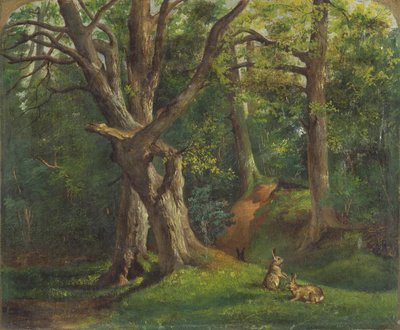 Scène boisée avec des lapins - Sir Hubert von Herkomer