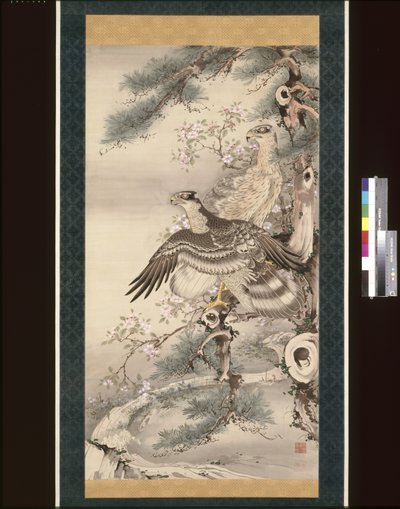 Paire de faucons avec branche et fleurs - Soga Shohaku