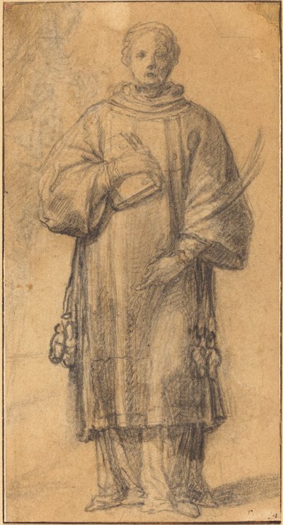 Un saint debout tenant un livre et une palme - Spanish 17th Century
