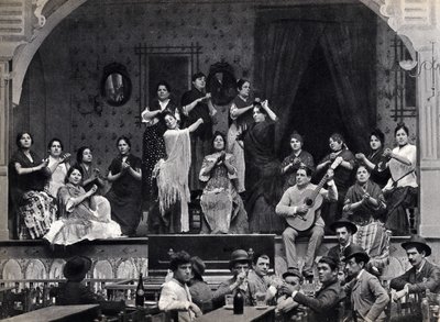 Séville, Espagne, scène de danse et de musique flamenco dans un café. Photographie, fin XIXe siècle - Spanish Photographer