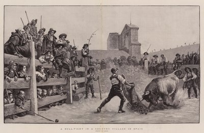 Une corrida dans un village espagnol (gravure) - Spanish School