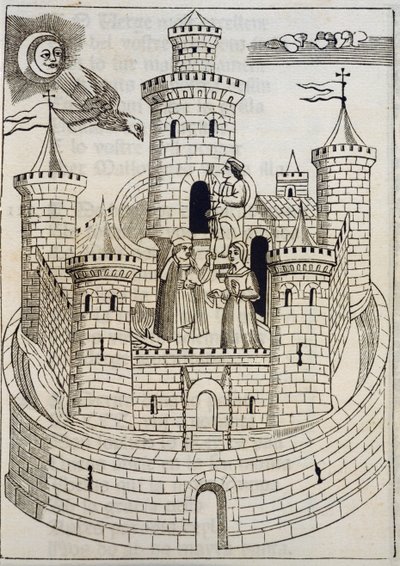 Un Château, gravure pour accompagner les chansons mallorquines écrites par Fray Encelm Turmeda - Spanish School