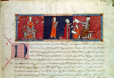 Une femme prêtant serment devant le roi Jacques Ier (1207-76) de Majorque, du Capbreu de Clayra et de Millas, 1292 - Spanish School
