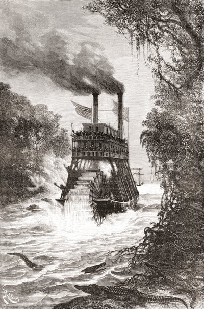 Un bateau à vapeur à aubes dans la Primera Angostura, un détroit du détroit de Magellan, Chili - Spanish School