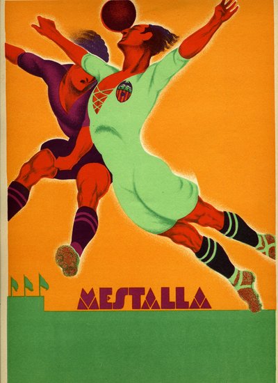 Publicité pour un match entre Valence et une équipe anglaise au stade Mestalla le 15 avril 1929 - Spanish School