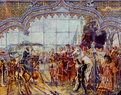 Boabdil remet les clés de Grenade aux Rois Catholiques en 1492 - Spanish School
