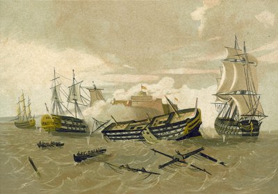 La flotte britannique attaquant le Castillo del Morro, Cuba, 1761 - Spanish School