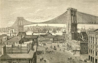Pont de Brooklyn, New York, États-Unis au XIXe siècle. De El Museo Popular publié à Madrid - Spanish School