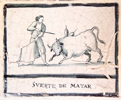 Scène de corrida sur une tuile antique - La phase de mise à mort - Spanish School