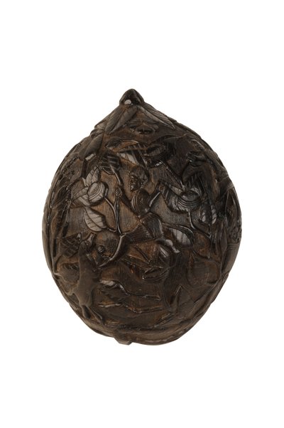 Boîte à monnaie sculptée en noix de coco, coloniale espagnole, vers 1800 - Spanish School