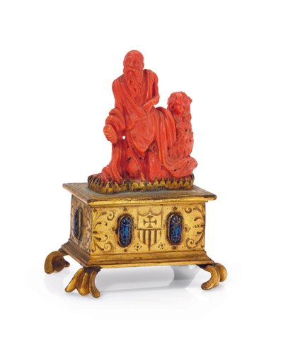 Groupe sculpté de Saint Jérôme avec son lion - Spanish School