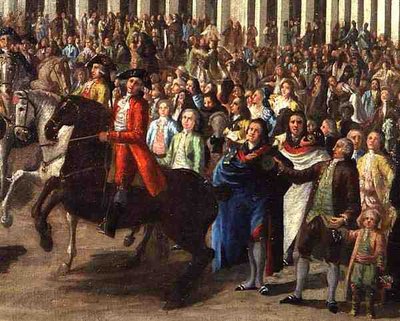 Charles III (1685-1740) entrant à Madrid, depuis la Plaza Mayor - Spanish School