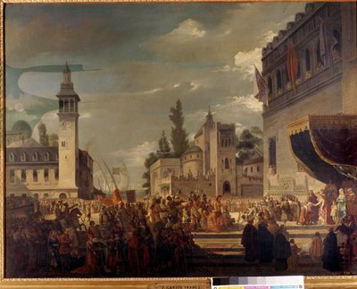 Christophe Colomb présente des indigènes à Ferdinand II et Isabelle 1ère de Castille à Barcelone : la présentation des habitants des Amériques aux rois catholiques par l