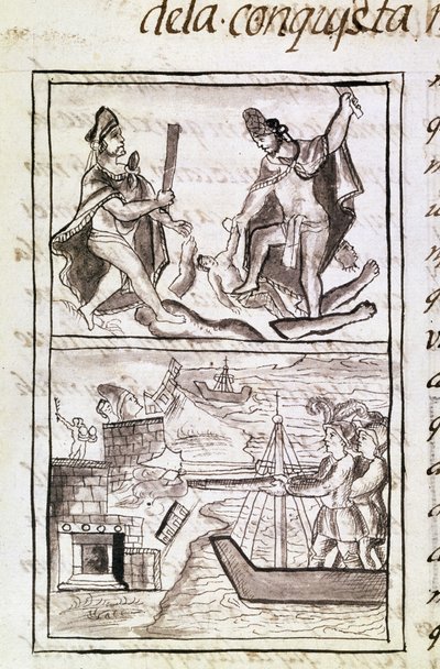 Codex de la conquête du Mexique : Quauhtenco et Mayenatzin punissent les traîtres - Spanish School