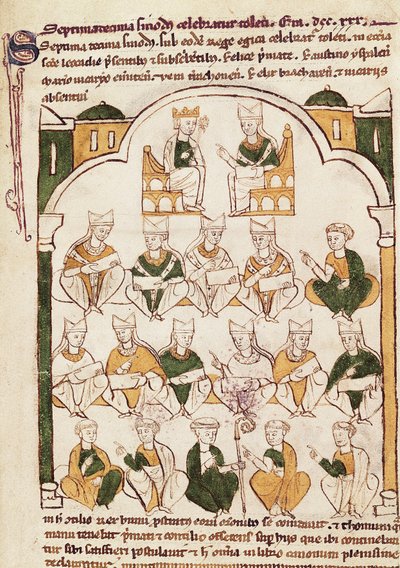 Concile de Tolède, miniature dans "Primacia de la Iglesia Toledana" - Spanish School