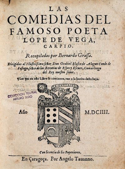 Couverture de Las comedias del famoso poeta Lope de Vega, par Félix Lope de Vega Carpio (1562-1635), édition de 1604 - Spanish School