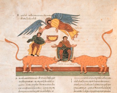 Daniel dans la fosse aux lions, de la Bible wisigothique-mozarabe de Saint Isidore, fol.325v., A.D. 960 - Spanish School