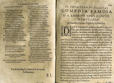 ESPINEL, Vicente (1550-1624). Musicien espagnol et poète classique.; VEGA CARPIO, Félix Lope de (1562-1635). « El cavallero de Yllescas », comédie incluse dans « Parte catorze de las comedias de Lope de Vega », compilation publiée à Madrid par la veuve de  - Spanish School