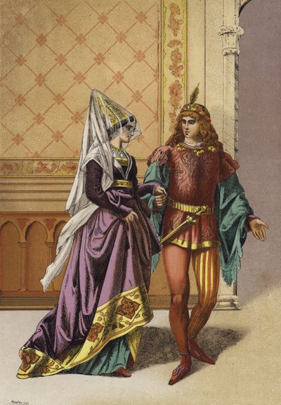 Noble femme européenne et ménestrel, 15ème siècle - Spanish School