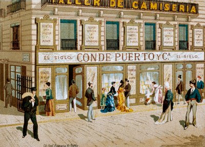 Mode : affiche publicitaire pour la boutique de tissus "Conde Puerto", Barcelone. 19e siècle - Spanish School
