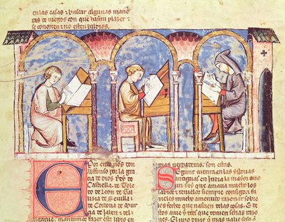 Fol.1v Fabricants de tables de jeux, du Livre des Jeux, Échecs, Dés et Plateaux, 1282 - Spanish School