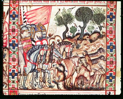 Fol.68v Les Turcs et les Maures reprenant leurs terres, des Cantigas de Santa Maria - Spanish School
