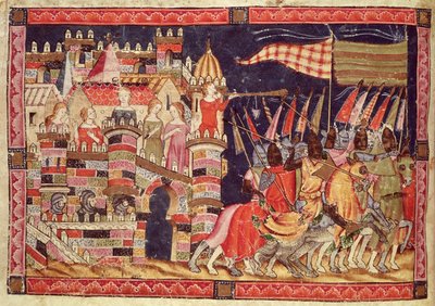 Les Troyens partant pour la bataille, du Codex Benito Santa Mora - Spanish School