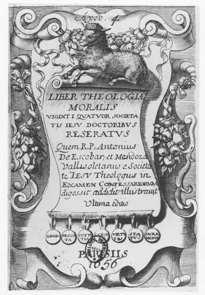 Frontispice pour Liber Theologiae Moralis, par Antonio Escobar y Mendoza, 1656 - Spanish School