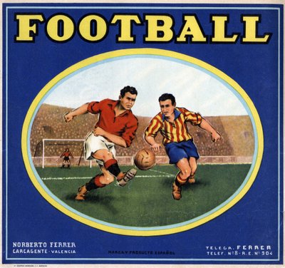 Image de deux footballeurs espagnols. Affiche publicitaire, Valence - Spanish School