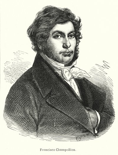 Jean-François Champollion, érudit français, philologue et déchiffreur des hiéroglyphes égyptiens anciens (lithographie) - Spanish School
