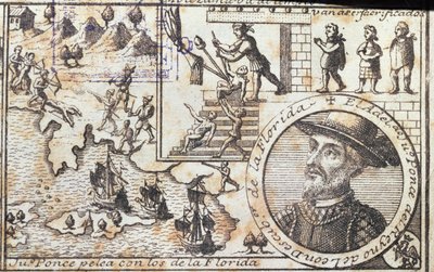 Juan Ponce combat les indigènes de Floride - Spanish School
