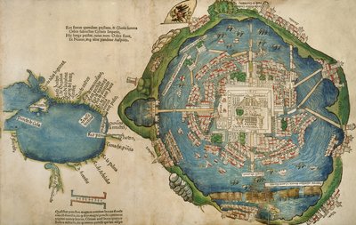 Carte de Tenochtitlan et du golfe du Mexique, de Praeclara Ferdinadi Cortesii de Nova maris Oceani Hyspania Narratio par Hernando Cortes (1485-1547) 1524 - Spanish School