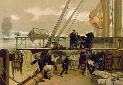 Mendez Nunez blessé lors du bombardement de Callao, Pérou, 1866 - Spanish School