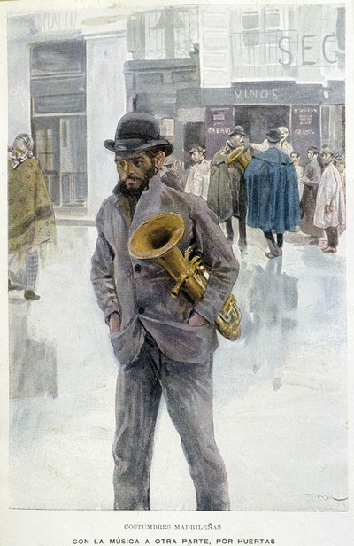 Musique dans les rues: musicien - mendiant à Madrid - Spanish School
