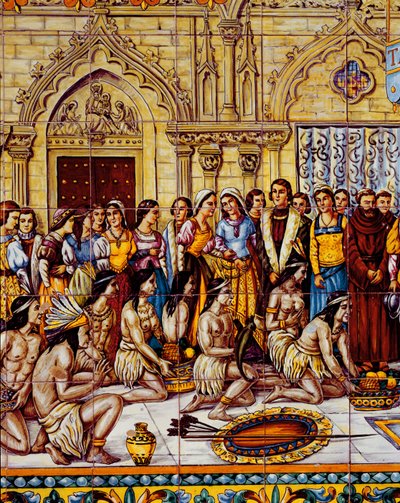 Amérindiens amenés dans la suite de Colomb en Espagne en 1492 - Spanish School
