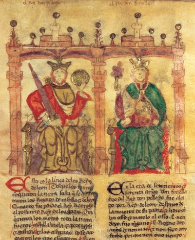 Pélage (685-737), fondateur du royaume des Asturies et son petit-fils Fruela I (722-68) - Spanish School